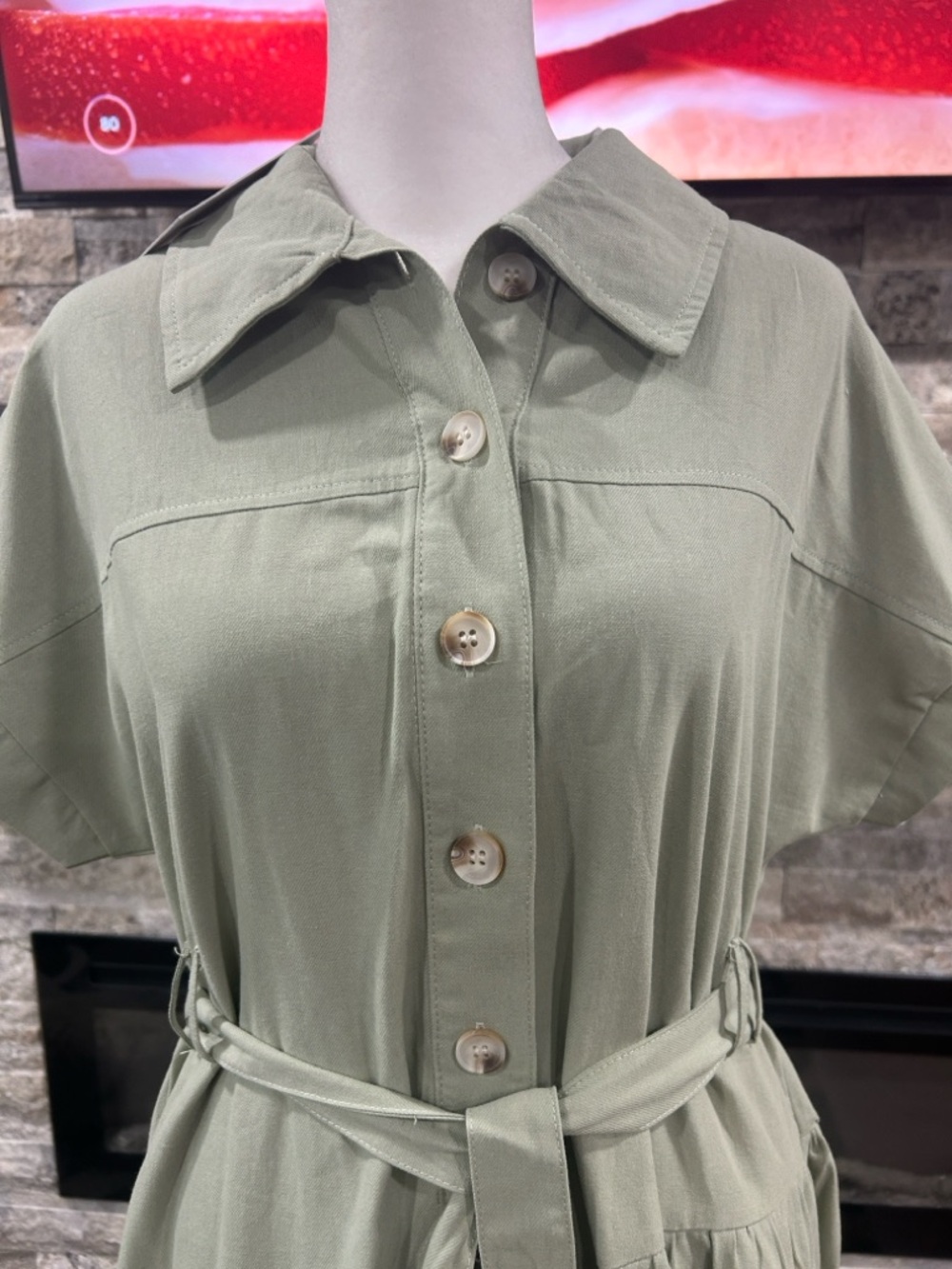 Polagram Sage Tiered Button-Front Maxi Dress with Tie Belt new with tags size L - Picture 3 of 11